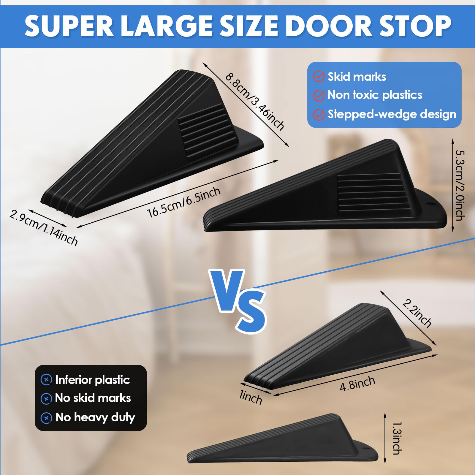 Foto 2 | Tapones Para Puerta Frienda Jumbo, Resistentes, 5 Cm De Alto, 2 Unidades, Negros - Venta Internacional.