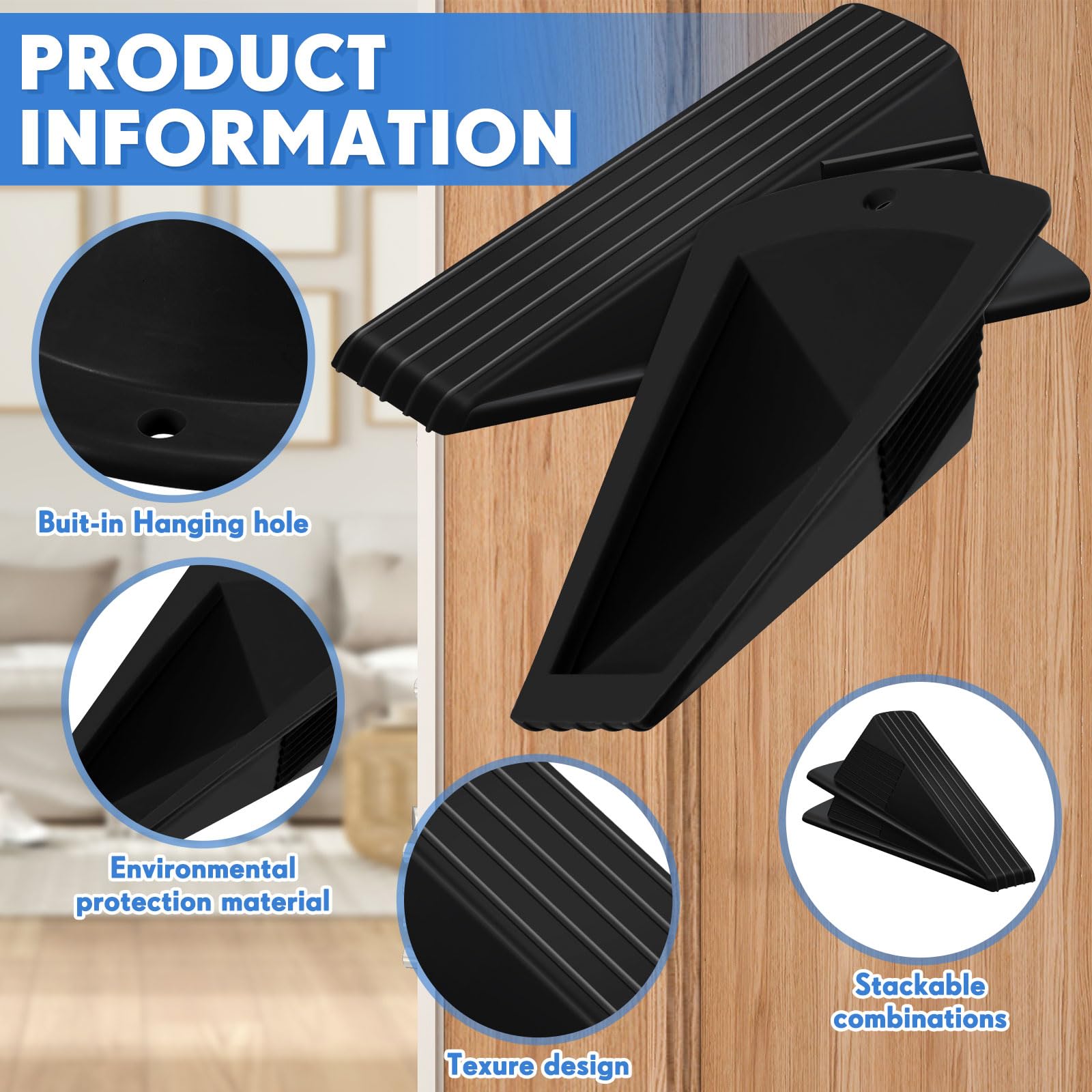 Foto 4 pulgar | Tapones Para Puerta Frienda Jumbo, Resistentes, 5 Cm De Alto, 2 Unidades, Negros - Venta Internacional.