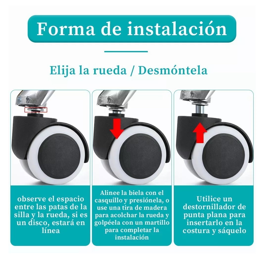 Foto 3 pulgar | Ruedas Para Sillas De Oficina 5 Pzs Negro/blanco