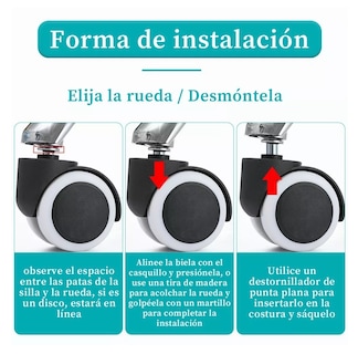 Foto 2 | Ruedas Para Sillas De Oficina 5 Pzs Negro/blanco