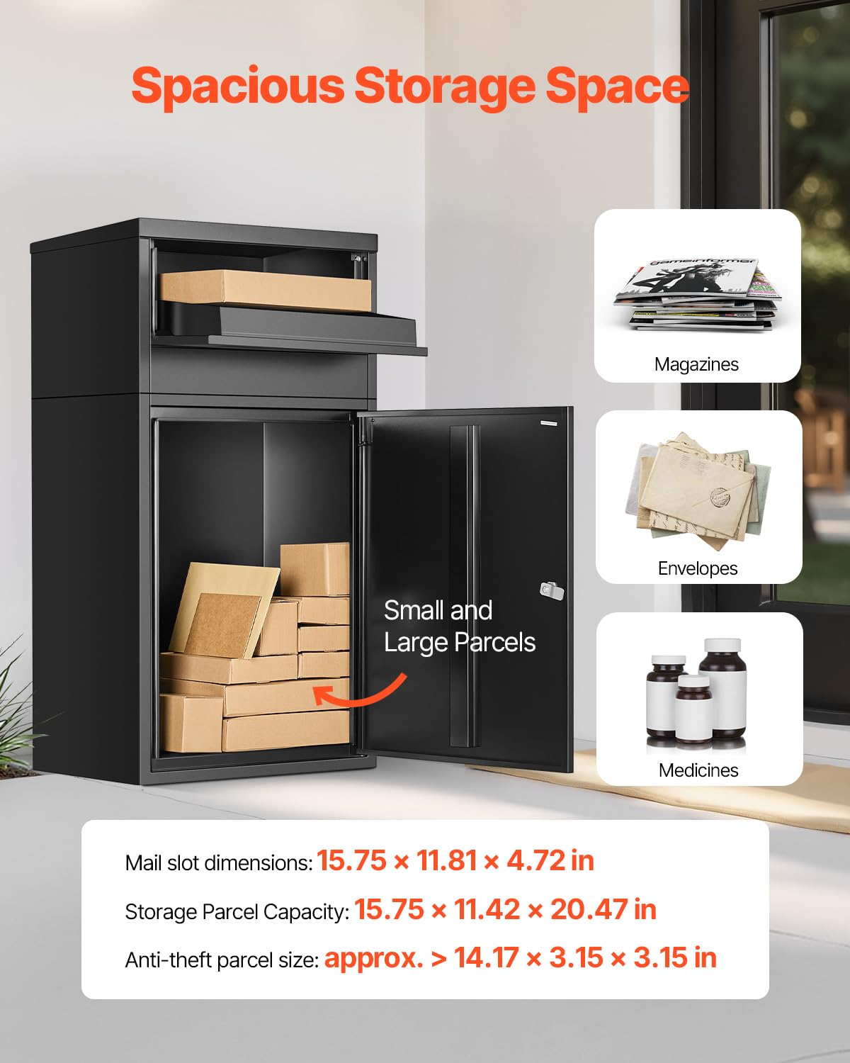 Foto 5 pulgar | Caja De Entrega De Paquetes Vevor 91 Cm De Acero Galvanizado Negro - Venta Internacional.