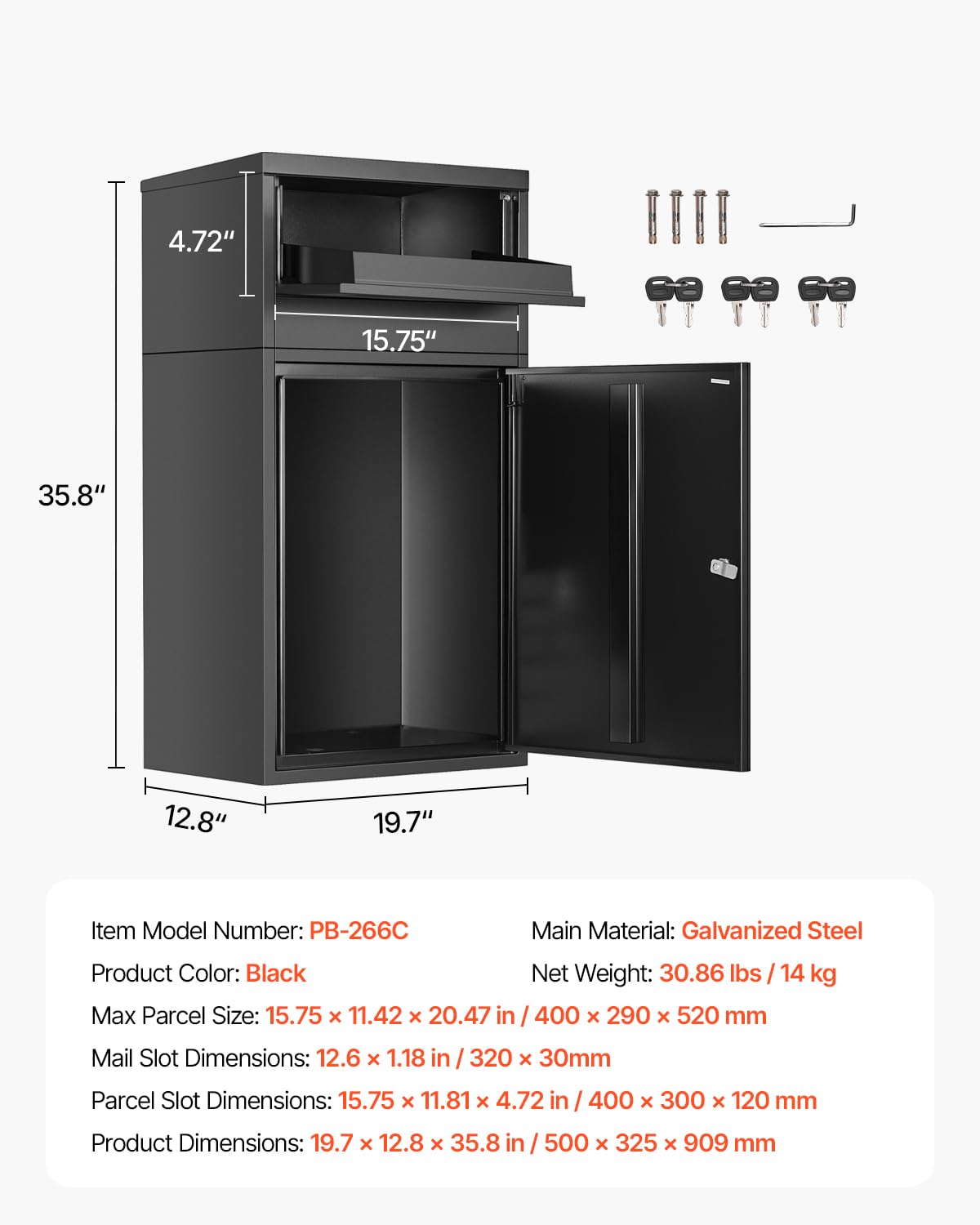 Foto 8 pulgar | Caja De Entrega De Paquetes Vevor 91 Cm De Acero Galvanizado Negro - Venta Internacional.