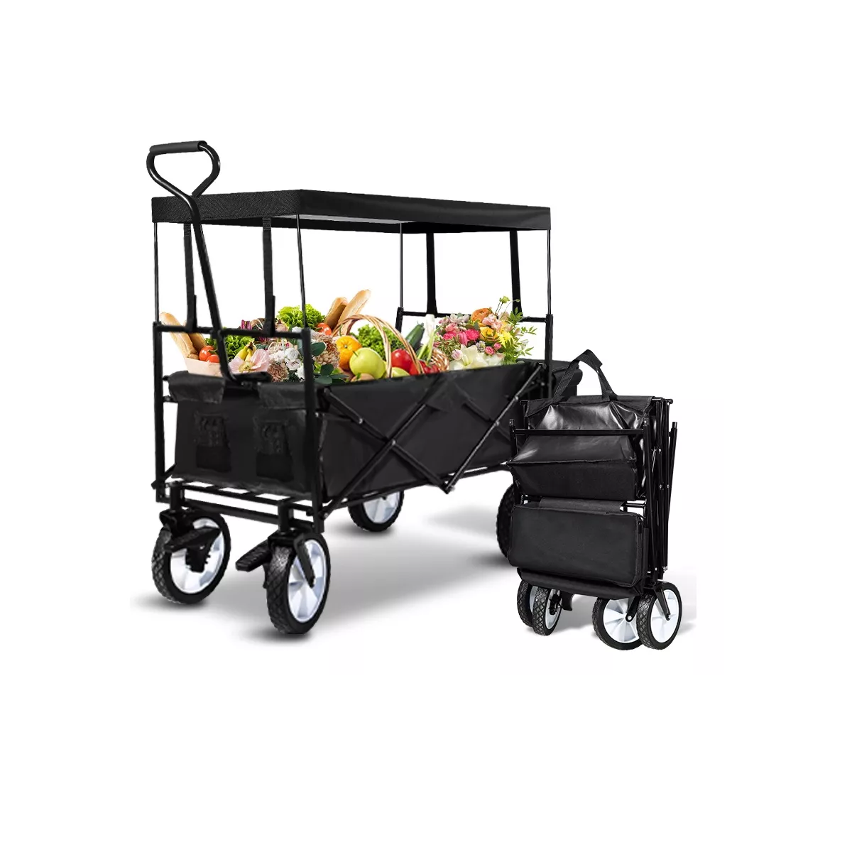 Foto 2 pulgar | Carrito Vagón Plegable Techo Multiuso Camping Marco De Carga  Eo Safe Imports Esi-15074 Negro