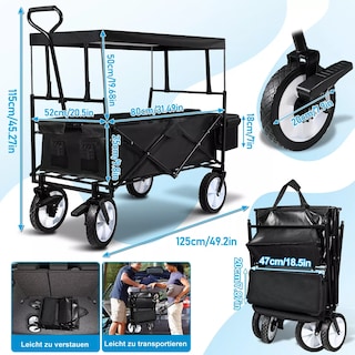Foto 2 | Carrito Vagón Plegable Techo Multiuso Camping Marco De Carga Eo Safe Imports Esi-15074 Negro