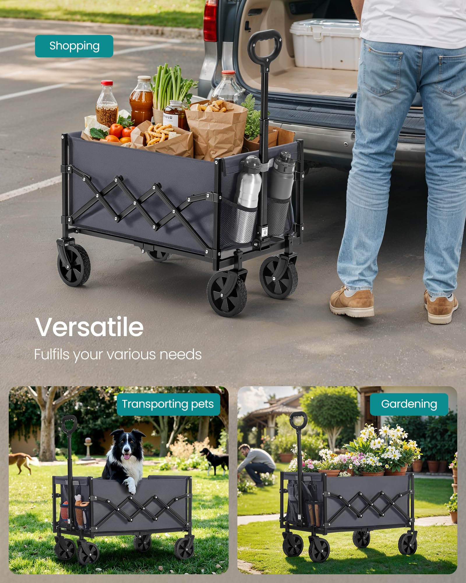 Foto 6 pulgar | Vagón Plegable Songmics Pequeño con Capacidad para 180 kg Gris con Pizarra - Venta Internacional