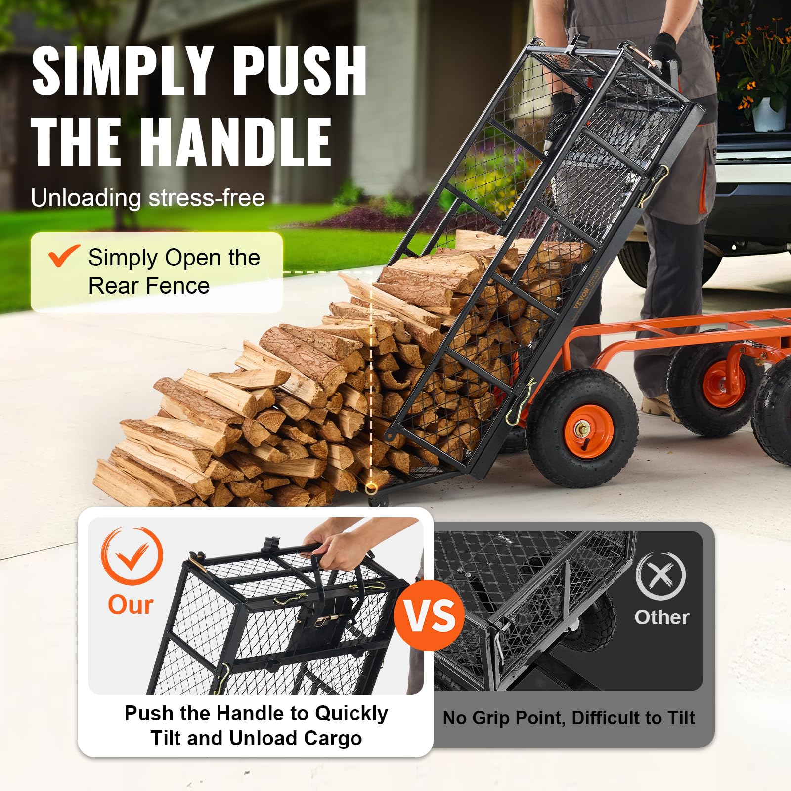 Foto 4 pulgar | Carrito Volquete De Jardín Vevor De Acero De 400 Kg Con Lados Extraíbles Y Ruedas De 10 Pulgadas - Venta Internacional.