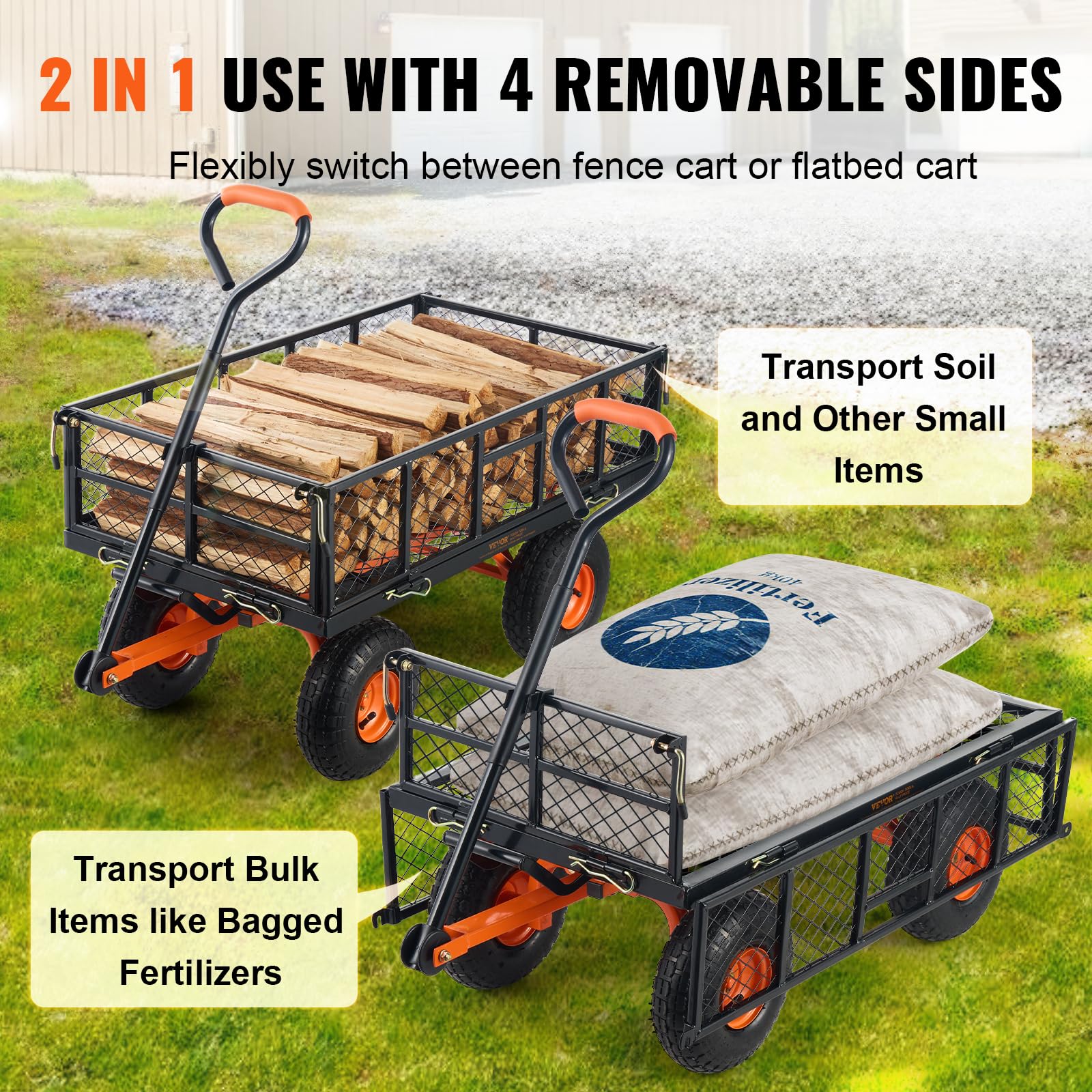 Foto 5 pulgar | Carrito Volquete De Jardín Vevor De Acero De 400 Kg Con Lados Extraíbles Y Ruedas De 10 Pulgadas - Venta Internacional.