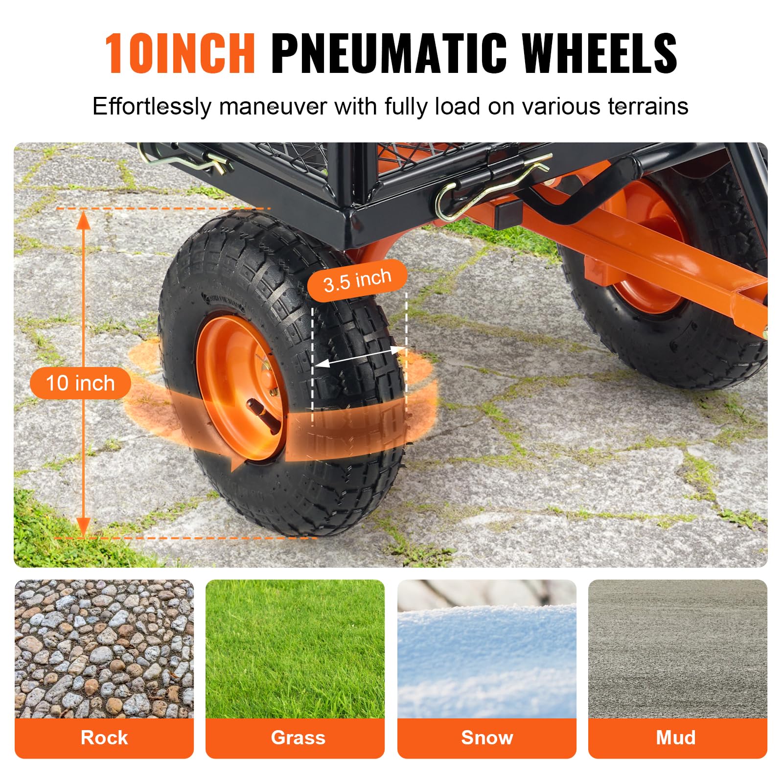 Foto 6 pulgar | Carrito Volquete De Jardín Vevor De Acero De 400 Kg Con Lados Extraíbles Y Ruedas De 10 Pulgadas - Venta Internacional.