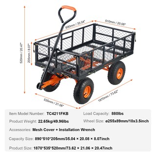 Foto 7 | Carrito Volquete De Jardín Vevor De Acero De 400 Kg Con Lados Extraíbles Y Ruedas De 10 Pulgadas - Venta Internacional.