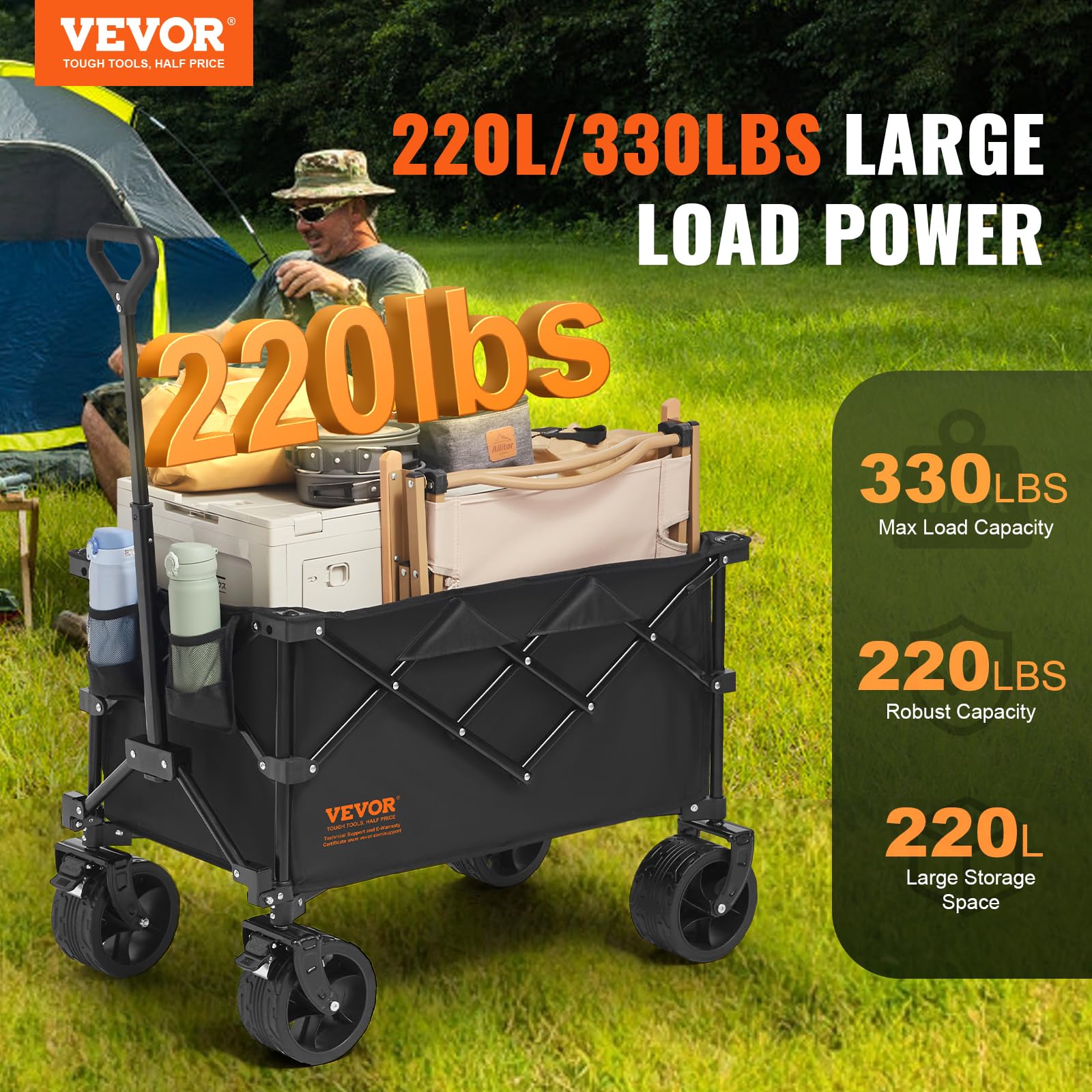 Foto 2 | Vagón Plegable Plegable Vevor De 100 L/160 Kg Con Ruedas Grandes - Venta Internacional.