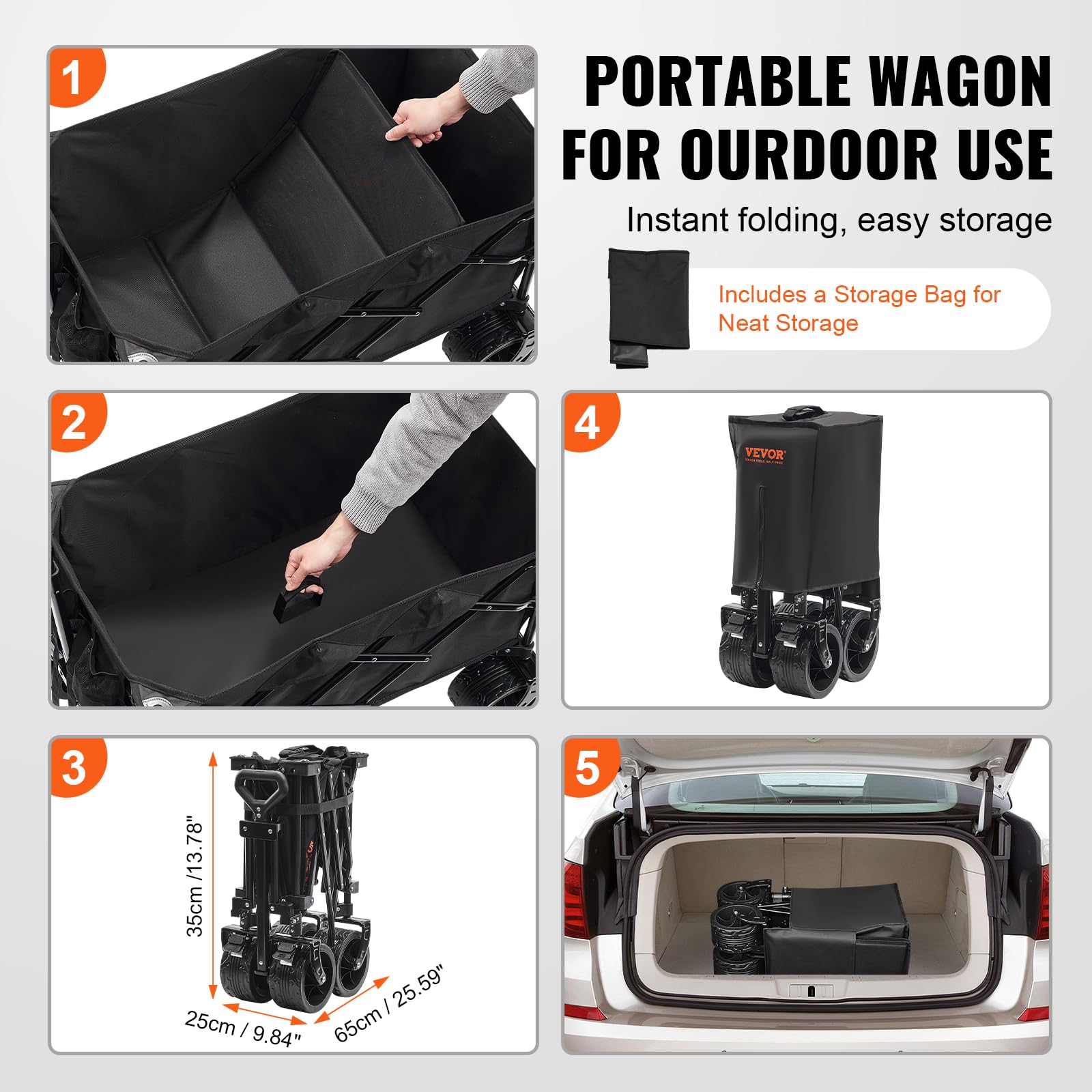 Foto 7 pulgar | Vagón Plegable Plegable Vevor De 100 L/160 Kg Con Ruedas Grandes - Venta Internacional.