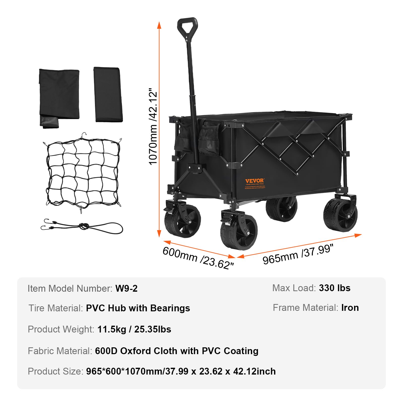 Foto 8 pulgar | Vagón Plegable Plegable Vevor De 100 L/160 Kg Con Ruedas Grandes - Venta Internacional.