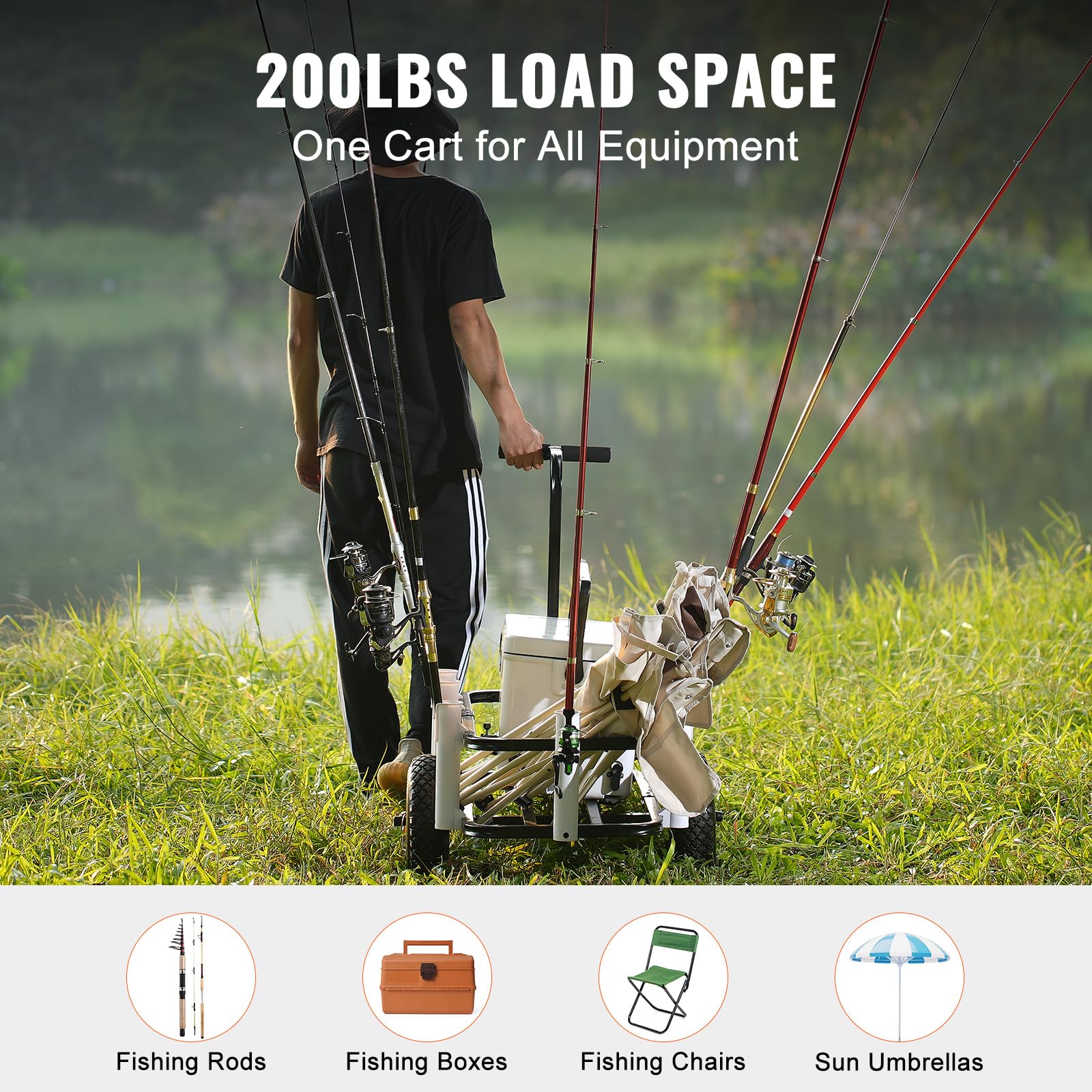 Foto 5 pulgar | Carrito De Pesca De Playa Vevor De 200 Kg De Carga Con Ruedas De 11 Pulgadas Y 7 Soportes Para Cañas - Venta Interna