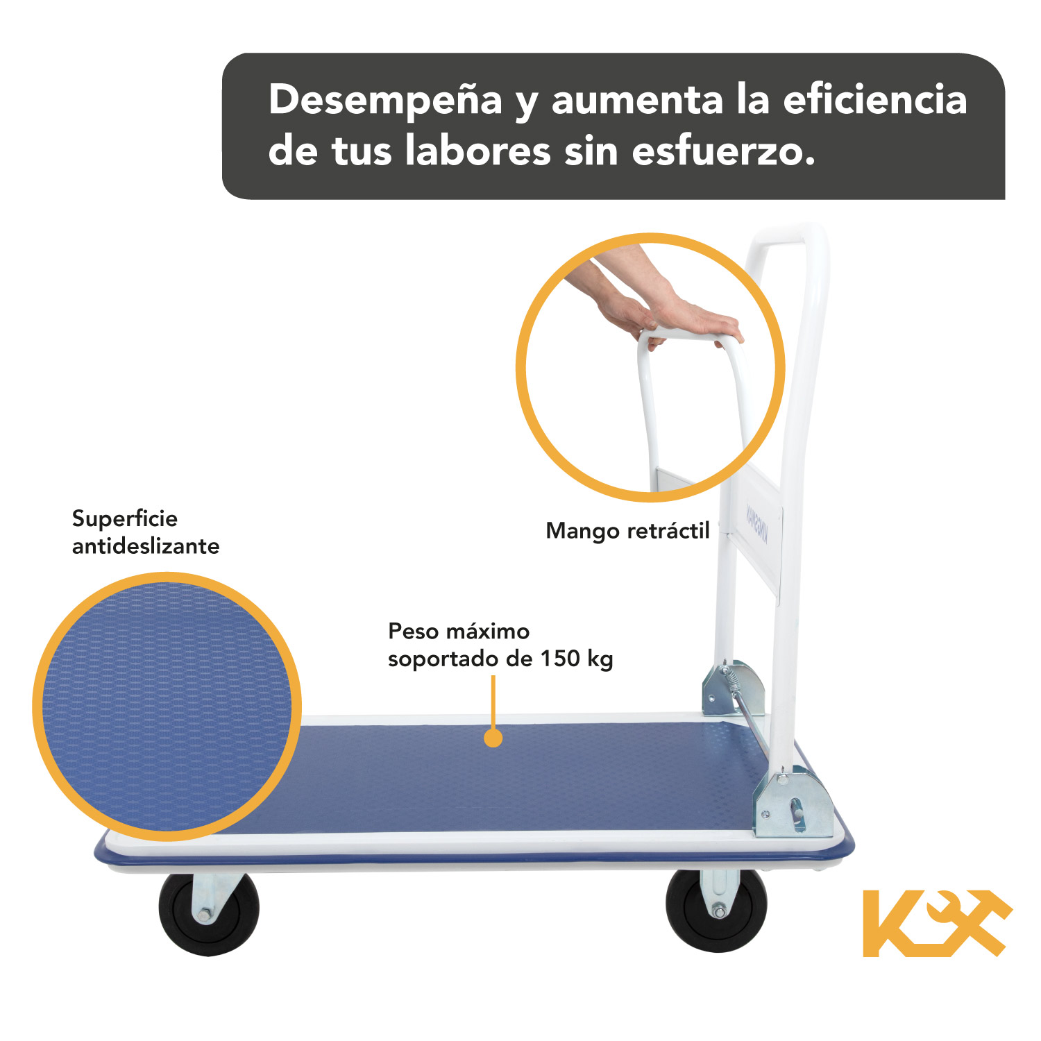 Foto 4 pulgar | Carro Plataforma Transportador Plegable De Acero 150 Kg Obi Kingsman