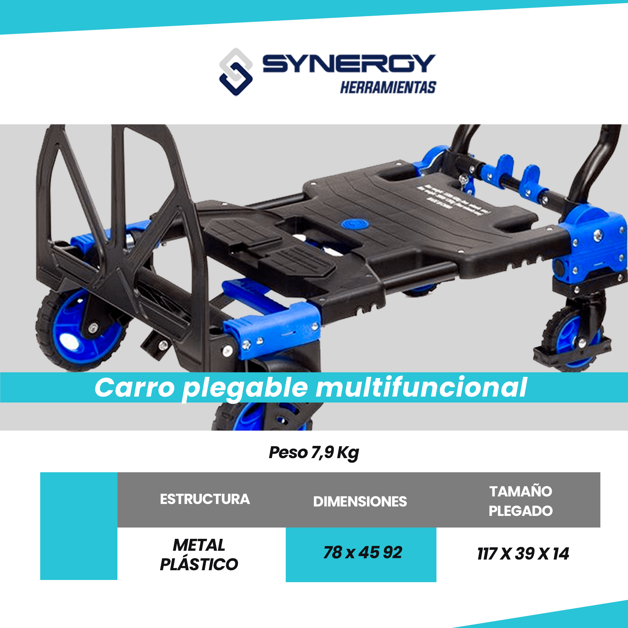 Foto 3 | Carrito Plegable Con Ruedas Antiderrapantes Capacidad de 120kg