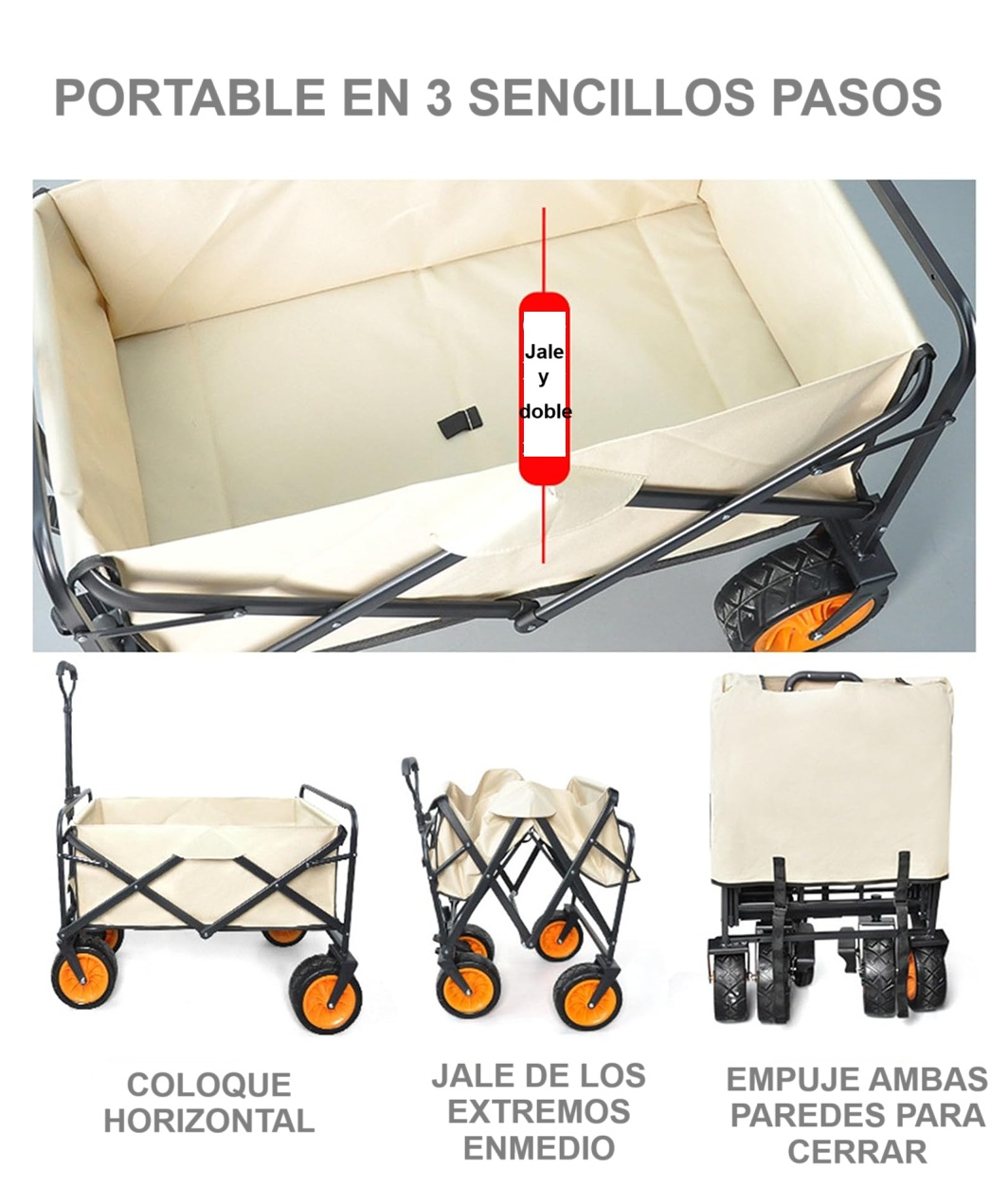 Foto 7 pulgar | Carrito Vagón Plegable Multiusos Llantas Todoterreno Reforzado Camping De Carga