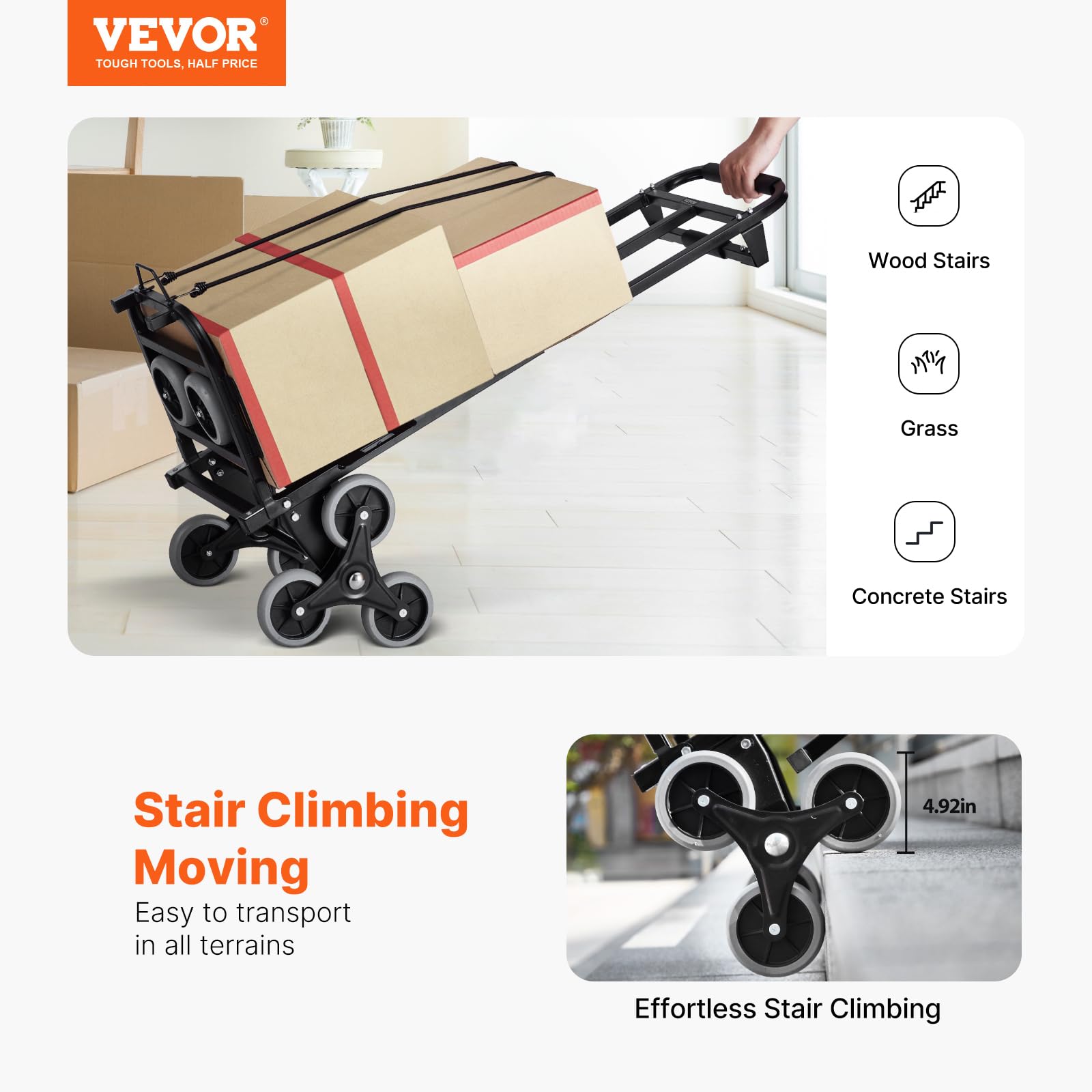 Foto 3 pulgar | Carrito Para Subir Escaleras Vevor, 460 Libras De Capacidad Con Doble Asa - Venta Internacional.