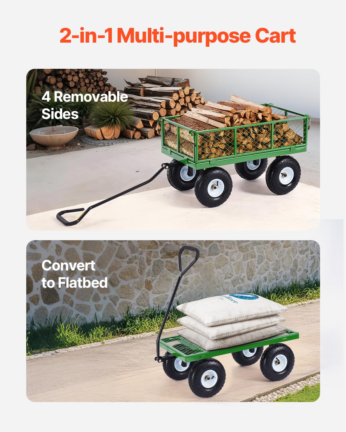Foto 4 pulgar | Carrito De Jardín Vevor, 410 Kg, Acero Con 10 Neumáticos, Mango Giratorio De 180° - Venta Internacional.
