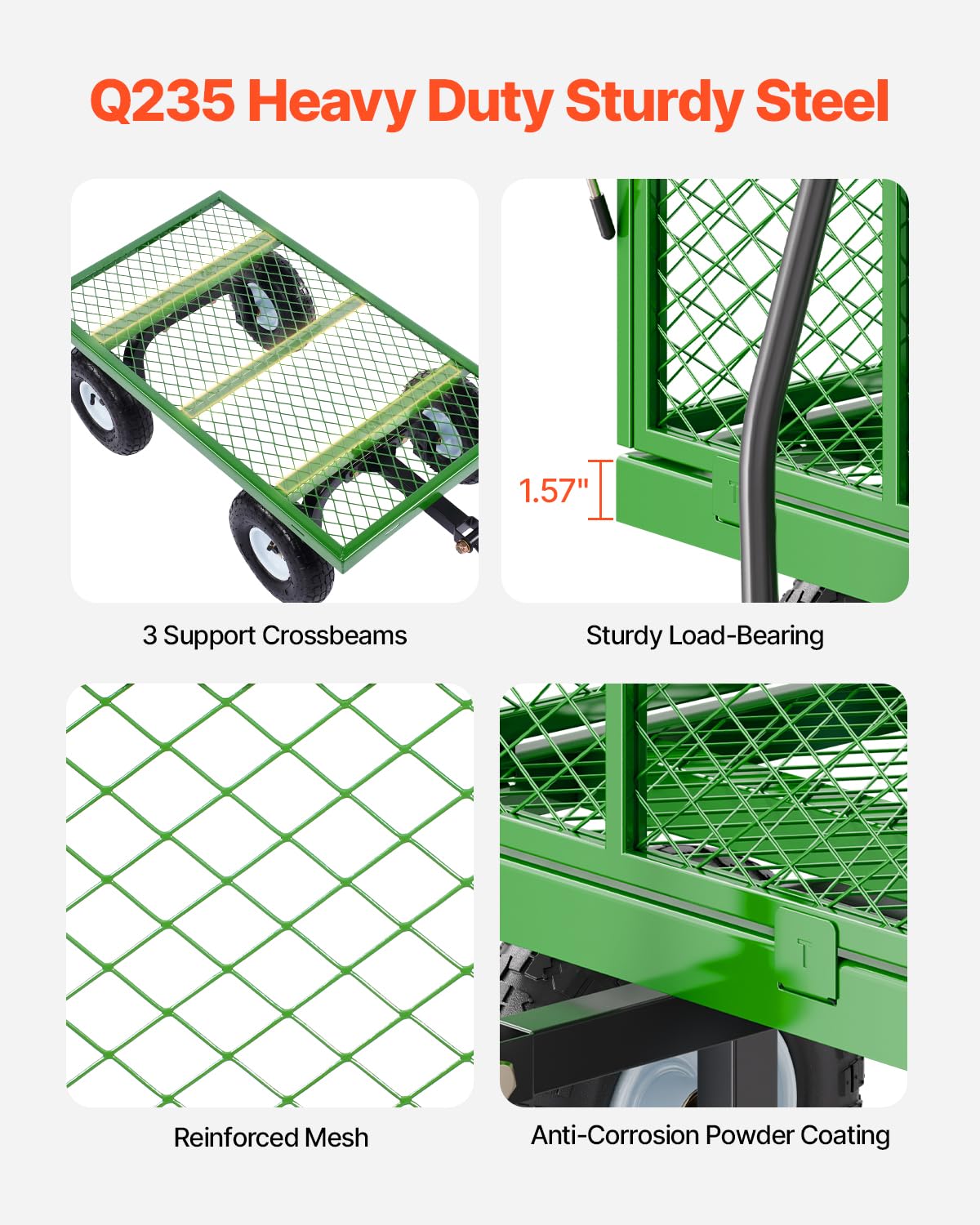 Foto 5 pulgar | Carrito De Jardín Vevor, 410 Kg, Acero Con 10 Neumáticos, Mango Giratorio De 180° - Venta Internacional.