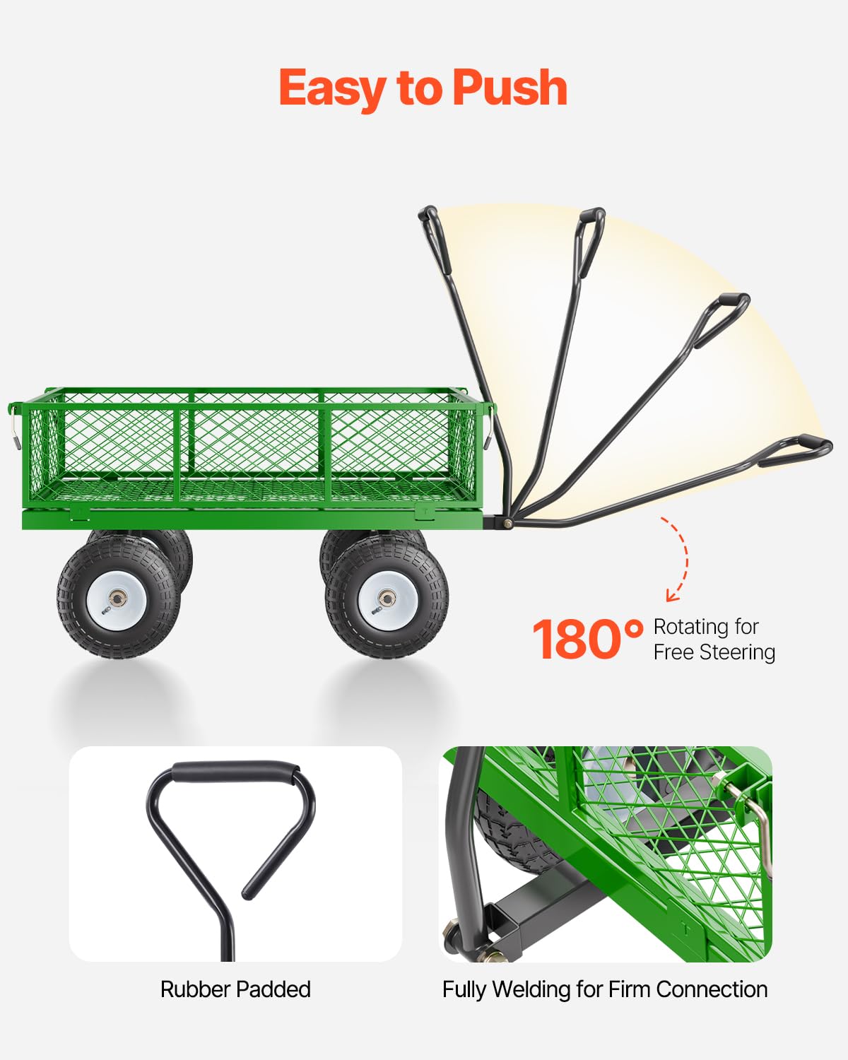 Foto 7 pulgar | Carrito De Jardín Vevor, 410 Kg, Acero Con 10 Neumáticos, Mango Giratorio De 180° - Venta Internacional.