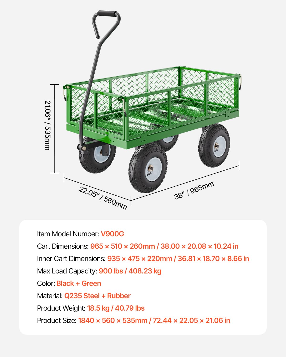 Foto 7 | Carrito De Jardín Vevor, 410 Kg, Acero Con 10 Neumáticos, Mango Giratorio De 180° - Venta Internacional.