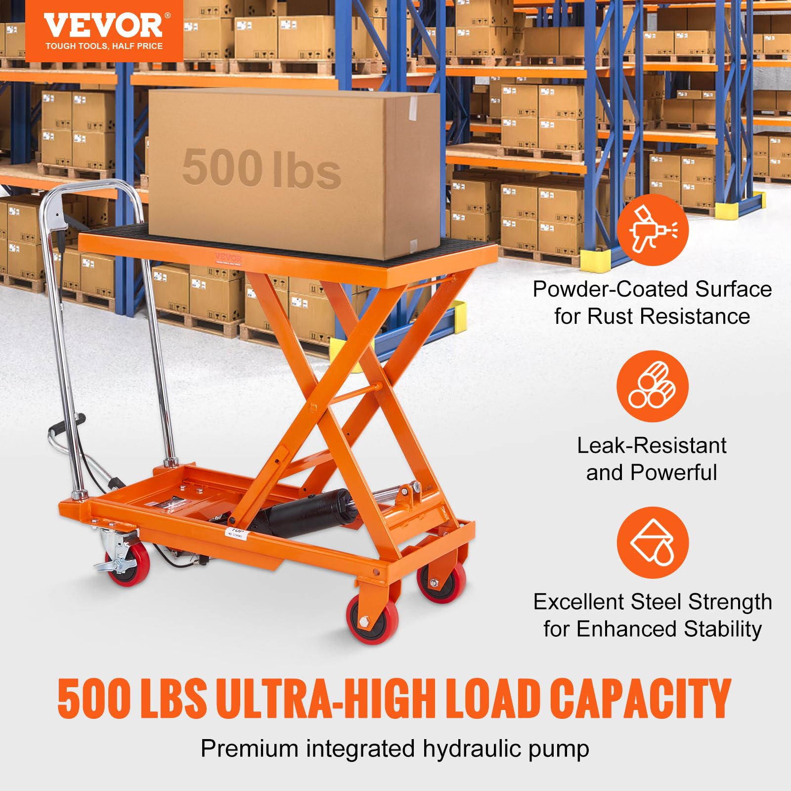 Foto 3 pulgar | Carrito Elevador Hidráulico Vevor, 500 Libras, Capacidad 28,5 Cm, Naranja - Venta Internacional.