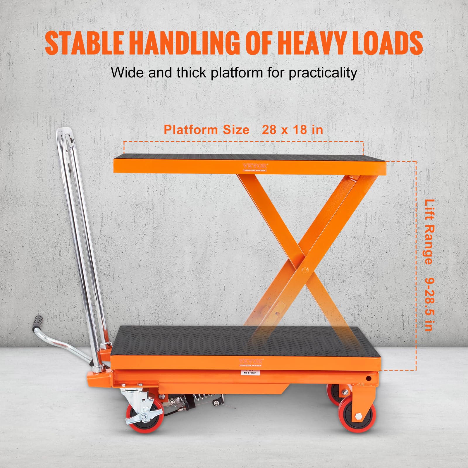 Foto 4 pulgar | Carrito Elevador Hidráulico Vevor, 500 Libras, Capacidad 28,5 Cm, Naranja - Venta Internacional.