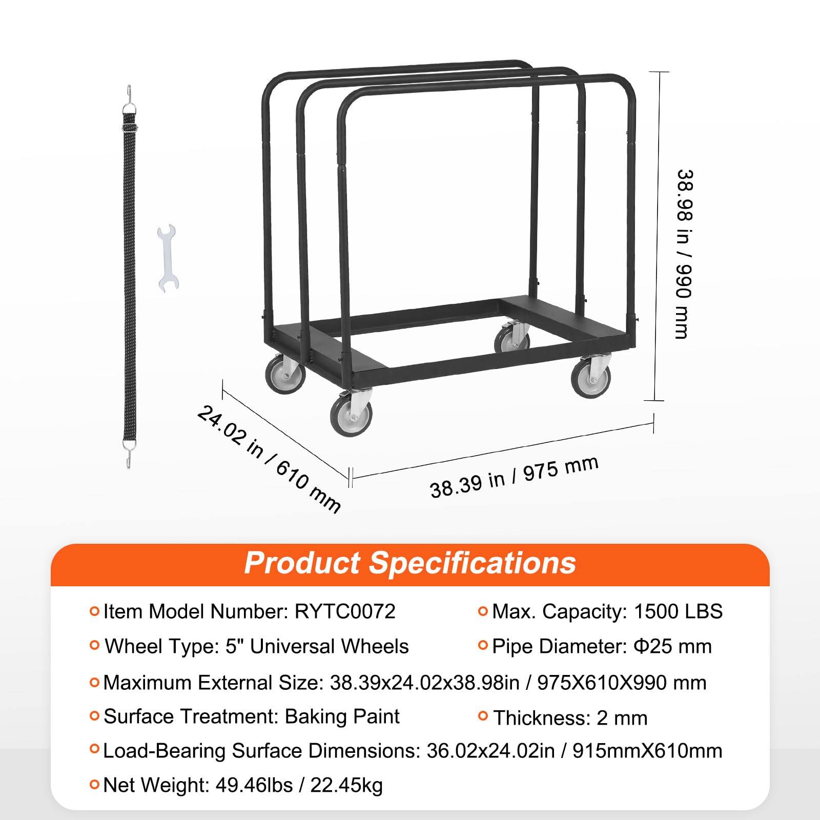 Foto 8 pulgar | Panel Truck Vevor Steel 1500 Lbs Panel Dolly Carrito 36.02x24.02 - Venta Internacional.