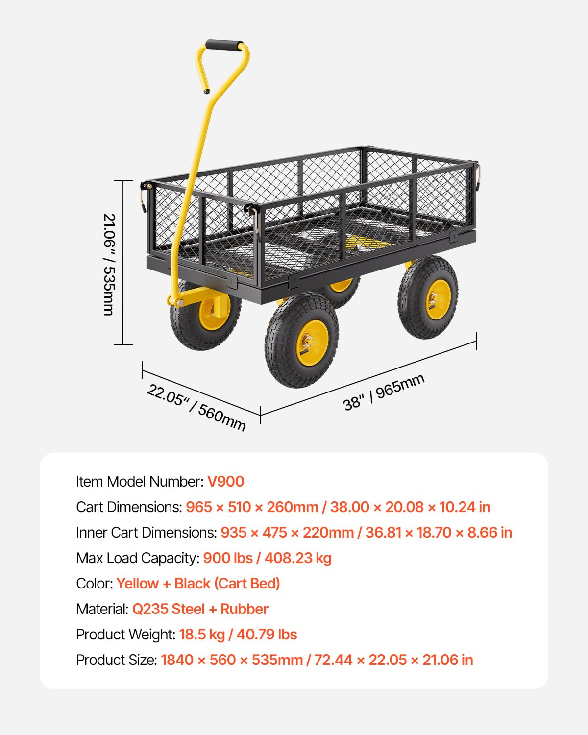 Foto 8 pulgar | Carrito De Jardín Vevor, 410 Kg, Acero Pesado Con 10 Neumáticos 180° H - Venta Internacional.