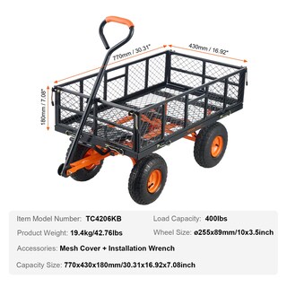 Foto 7 | Carrito Volquete De Jardín Vevor De Acero De 181 Kg Con Lados Extraíbles Y Ruedas De 10 Pulgadas - Venta Internacional.