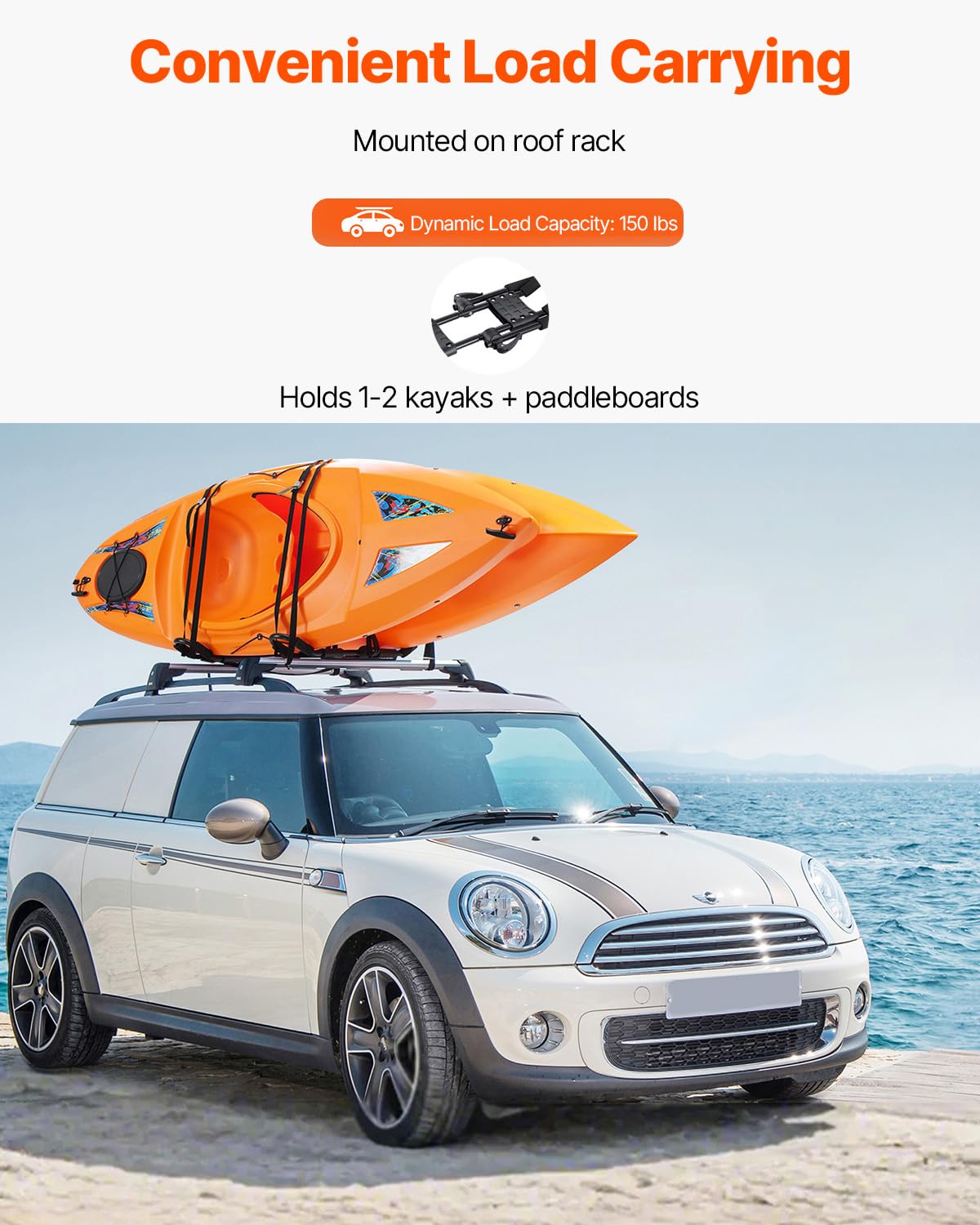 Foto 3 pulgar | Portaequipajes Vevor J-bar Plegable Con Correas Para Kayak, 150 Kg - Venta Internacional.