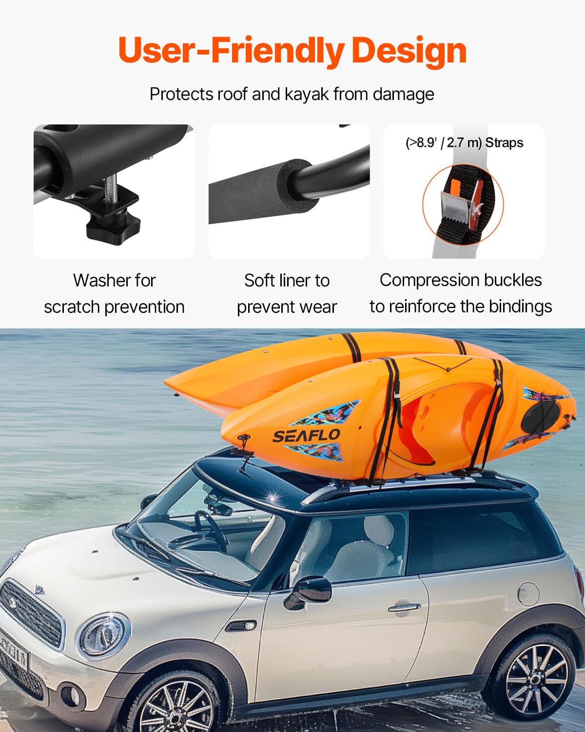Foto 7 pulgar | Portaequipajes Vevor J-bar Plegable Con Correas Para Kayak, 150 Kg - Venta Internacional.
