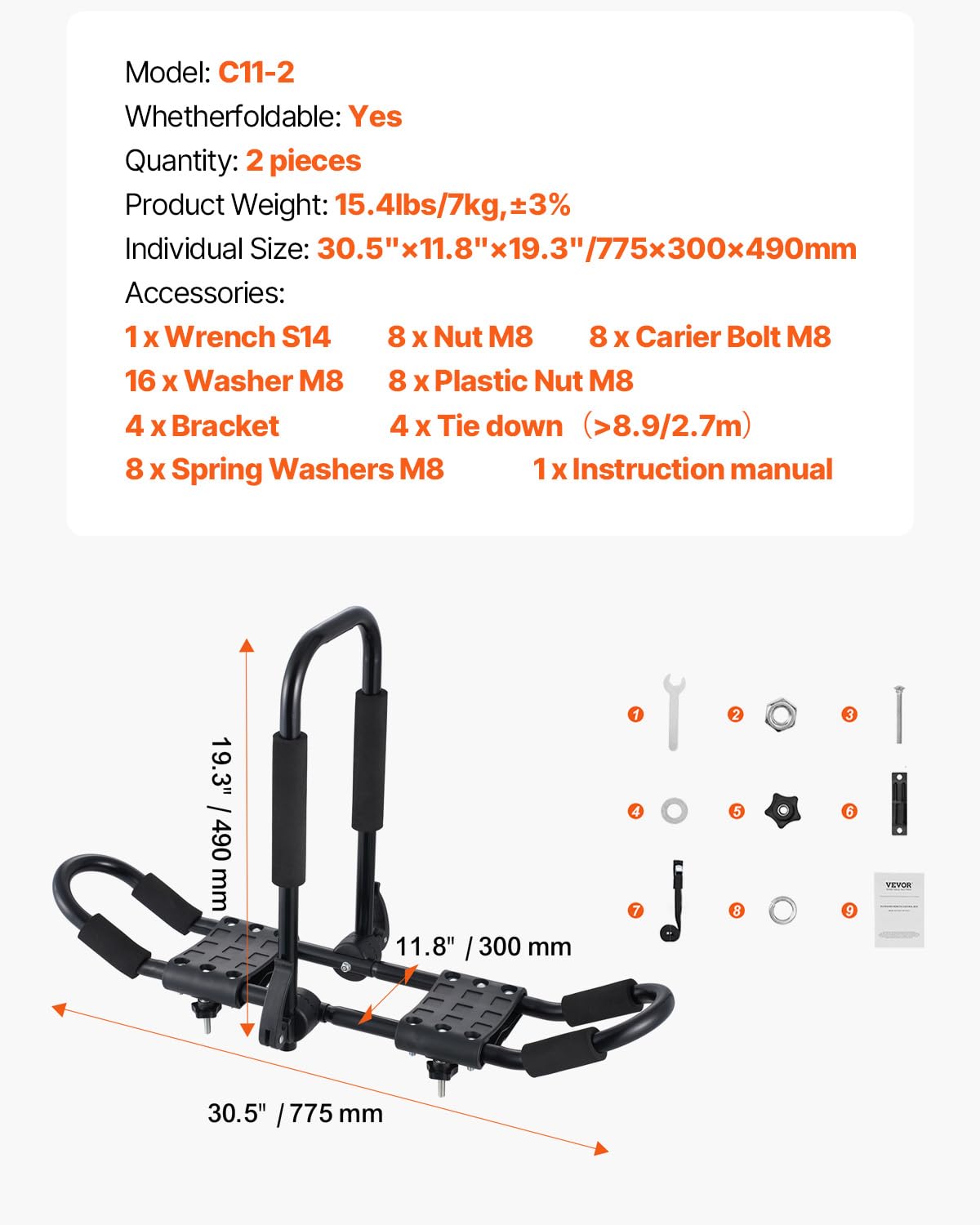 Foto 8 pulgar | Portaequipajes Vevor J-bar Plegable Con Correas Para Kayak, 150 Kg - Venta Internacional.
