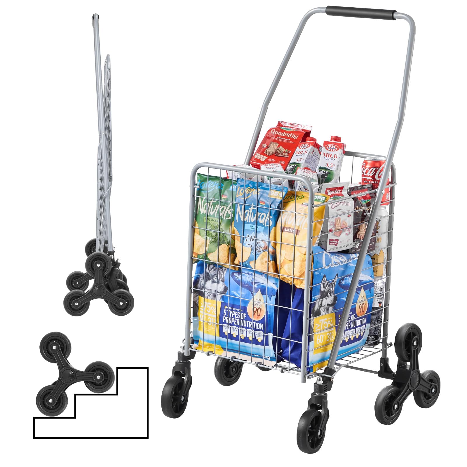 Foto 2 pulgar | Carrito De Compras Vevor 45l Para Subir Escaleras Con Ruedas Giratorias, Color Plateado - Venta Internacional.