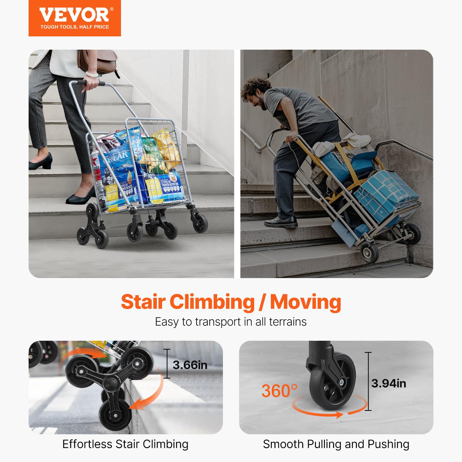 Foto 3 pulgar | Carrito De Compras Vevor 45l Para Subir Escaleras Con Ruedas Giratorias, Color Plateado - Venta Internacional.