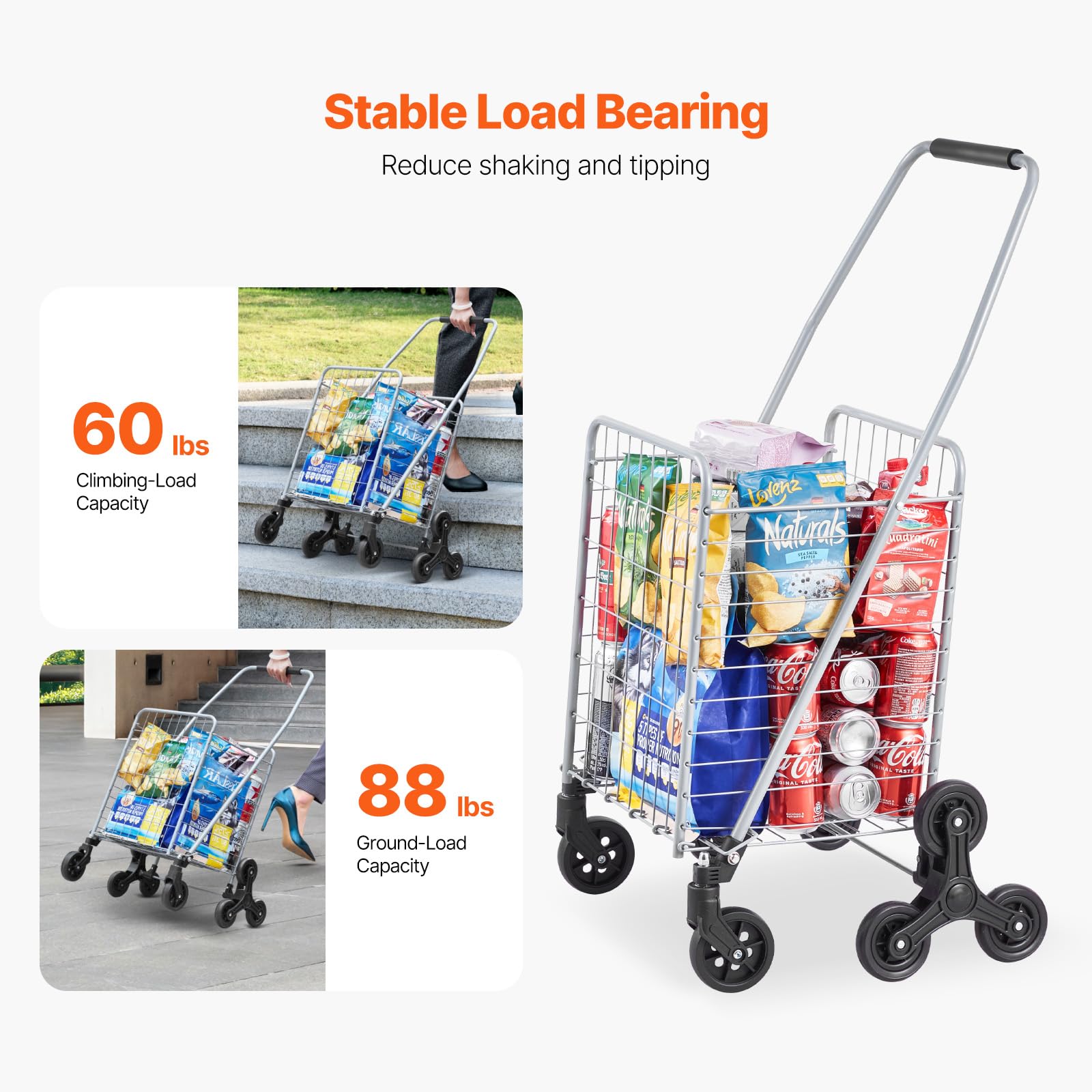 Foto 4 pulgar | Carrito De Compras Vevor 45l Para Subir Escaleras Con Ruedas Giratorias, Color Plateado - Venta Internacional.