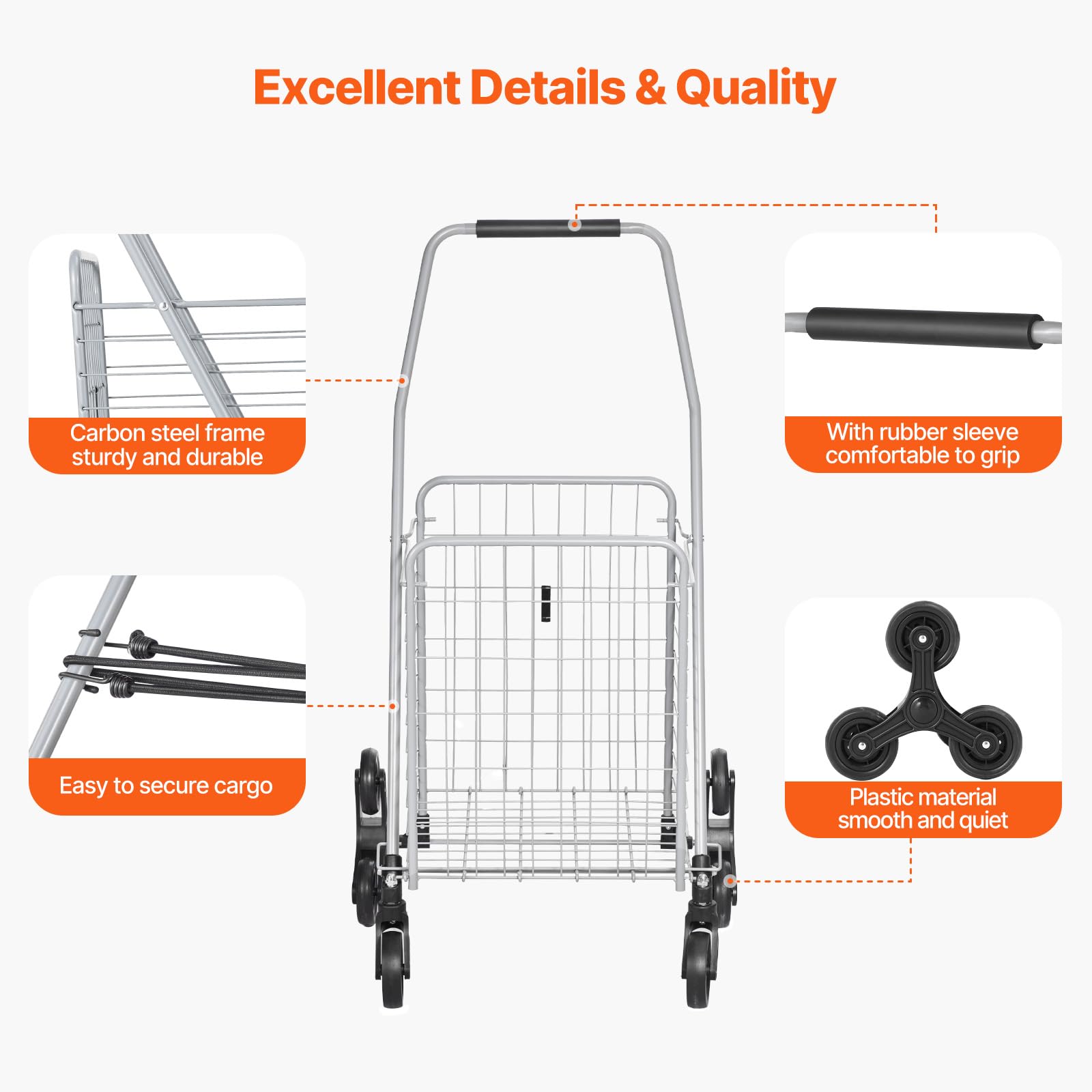 Foto 7 pulgar | Carrito De Compras Vevor 45l Para Subir Escaleras Con Ruedas Giratorias, Color Plateado - Venta Internacional.