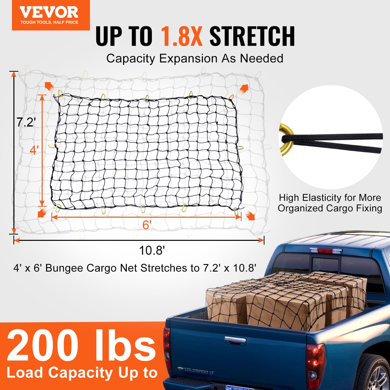 Foto 2 | Cargo Net Vevor Para Plataforma De Camioneta, 1,2 M X 1,8 M, Se Estira - Venta Internacional.