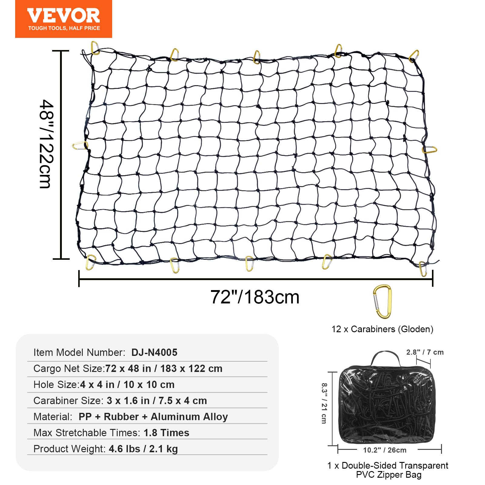 Foto 8 pulgar | Cargo Net Vevor Para Plataforma De Camioneta, 1,2 M X 1,8 M, Se Estira - Venta Internacional.