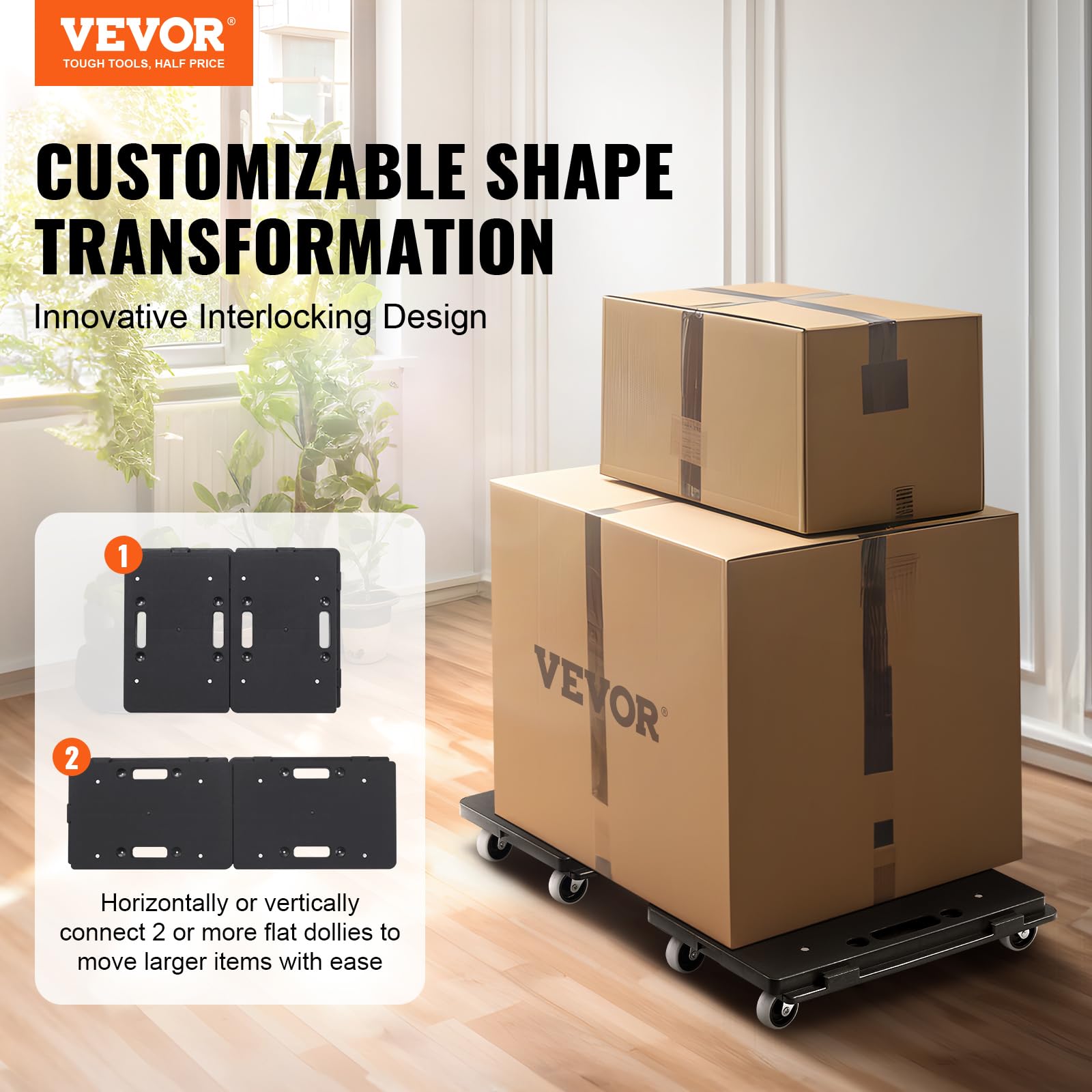 Foto 3 pulgar | Dolly Vevor Para Mudanzas De Muebles, Capacidad De 500 Kg Con 4 Ruedas, 2 Pa - Venta Internacional.