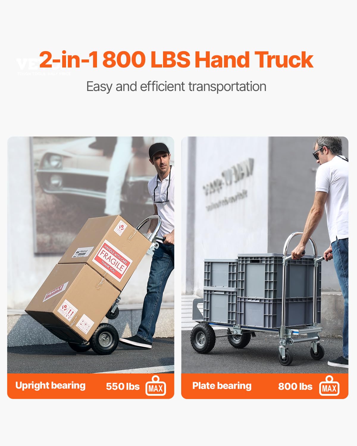Foto 2 | Carretilla De Mano Vevor De Aluminio De 800 Libras Con Capacidad De Carga 2 En 1 - Venta Internacional.