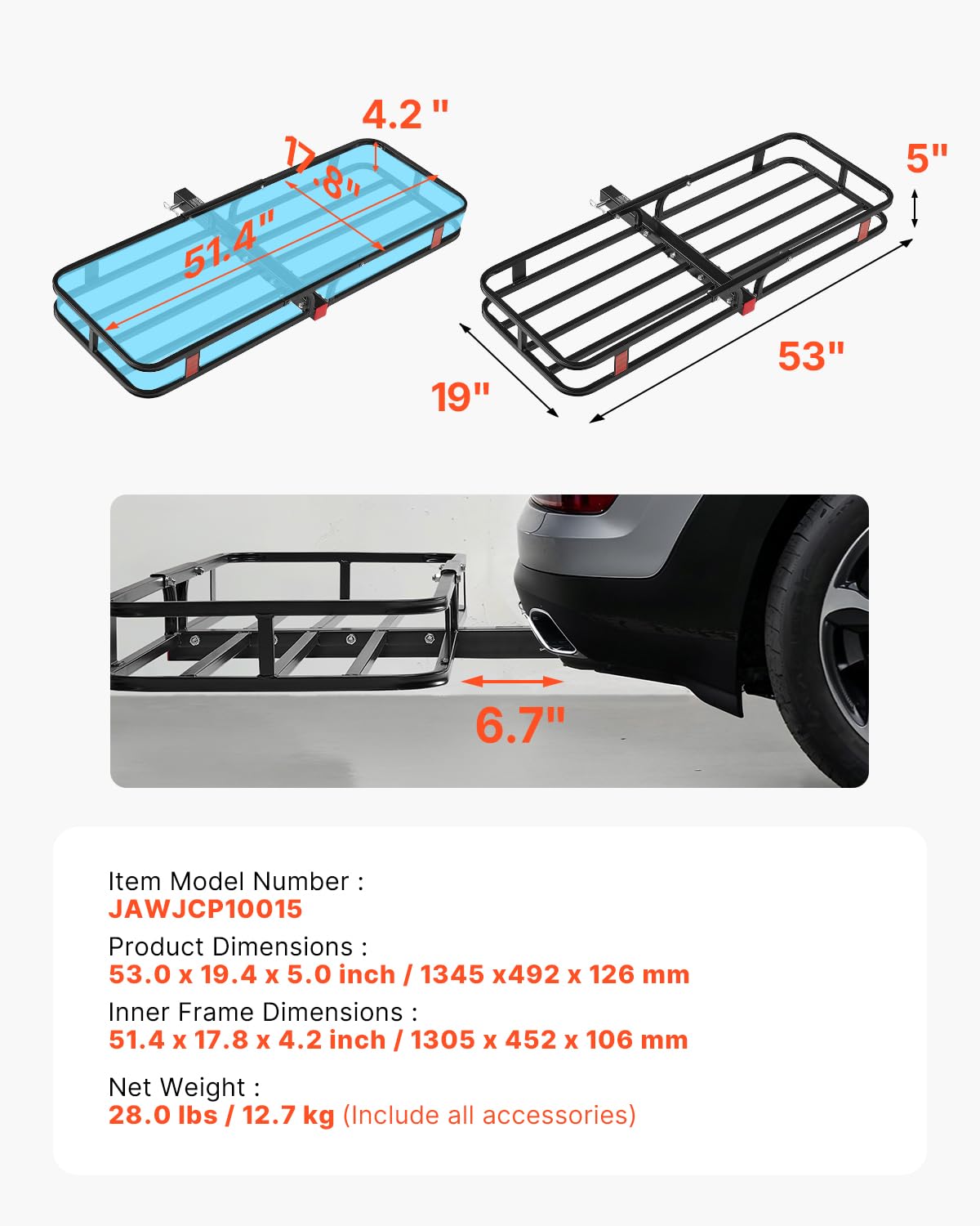Foto 7 | Transportador De Carga Hitch Vevor De 53 X 19 Cm Con 227 Kg De Capacidad Para Suv - Venta Internacional.