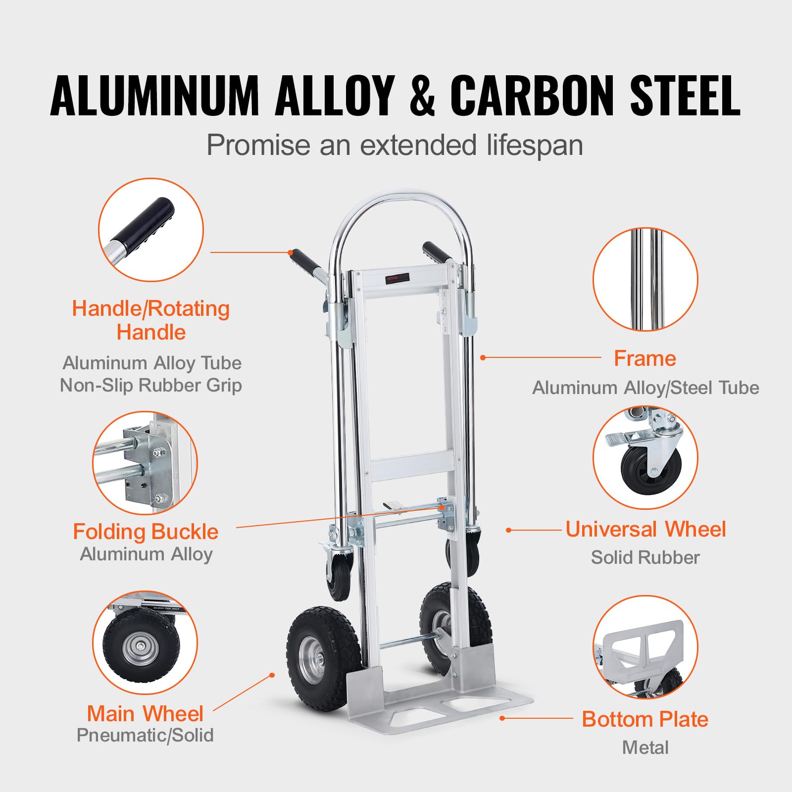Foto 6 pulgar | Carretilla De Mano Plegable Vevor De Aluminio 2 En 1, 454 Kg De Capacidad - Venta Internacional.