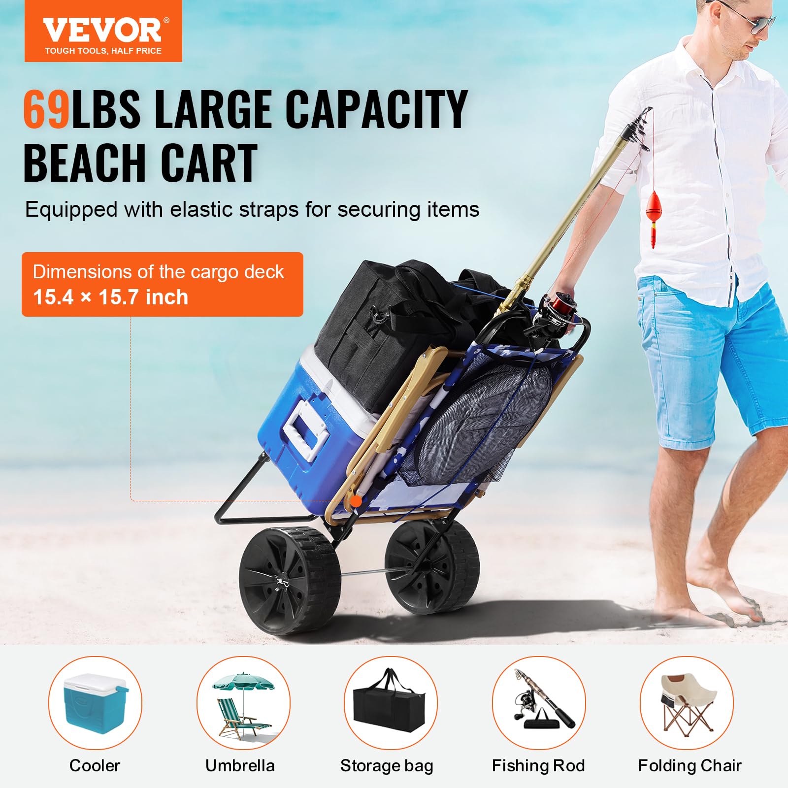 Foto 3 pulgar | Beach Dolly Vevor Con Ruedas Grandes Para Arena, Capacidad De 69 Kg - Venta Internacional.