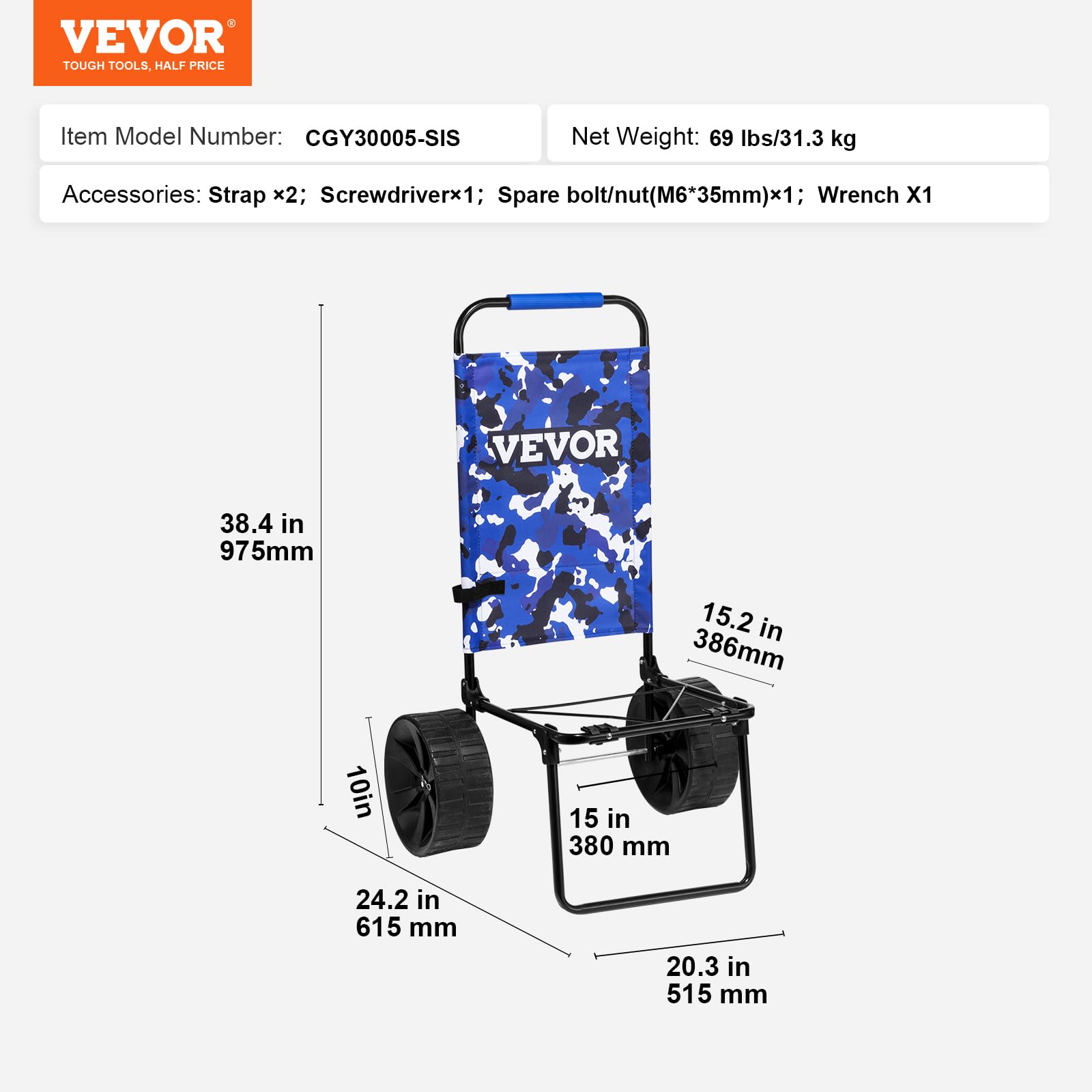 Foto 8 pulgar | Beach Dolly Vevor Con Ruedas Grandes Para Arena, Capacidad De 69 Kg - Venta Internacional.