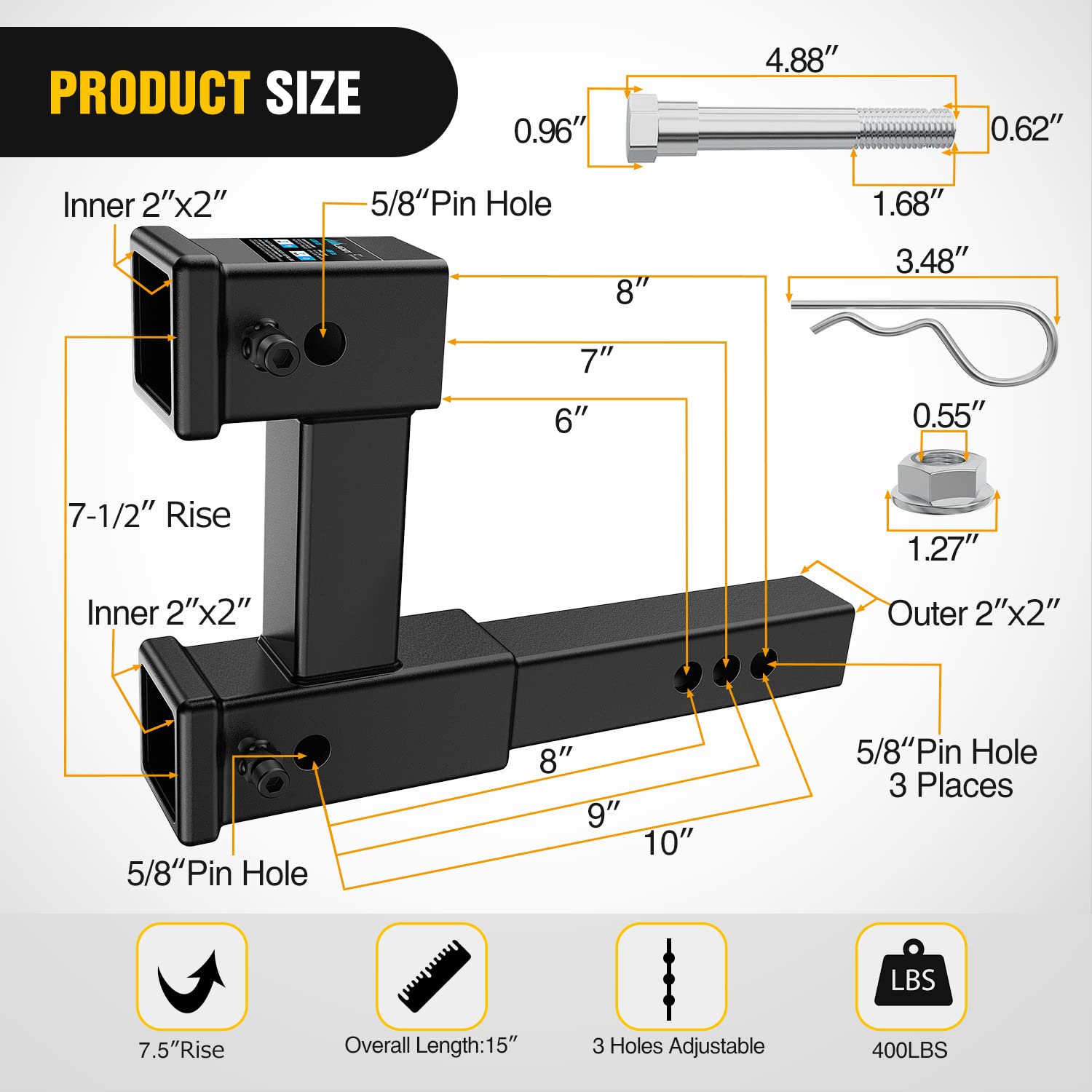 Foto 3 pulgar | Receptor Doble Hitch Extension Nilight De 2 Pulgadas, 25 Cm De Longitud Máxima - Venta Internacional.