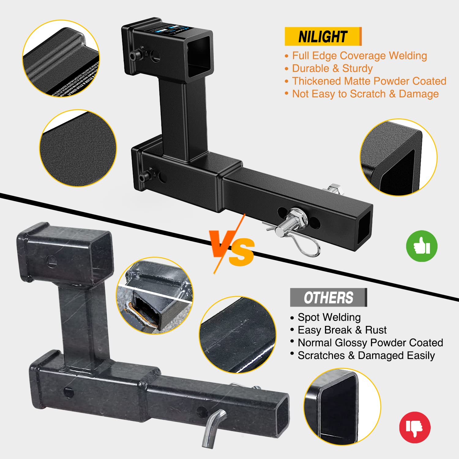 Foto 7 pulgar | Receptor Doble Hitch Extension Nilight De 2 Pulgadas, 25 Cm De Longitud Máxima - Venta Internacional.