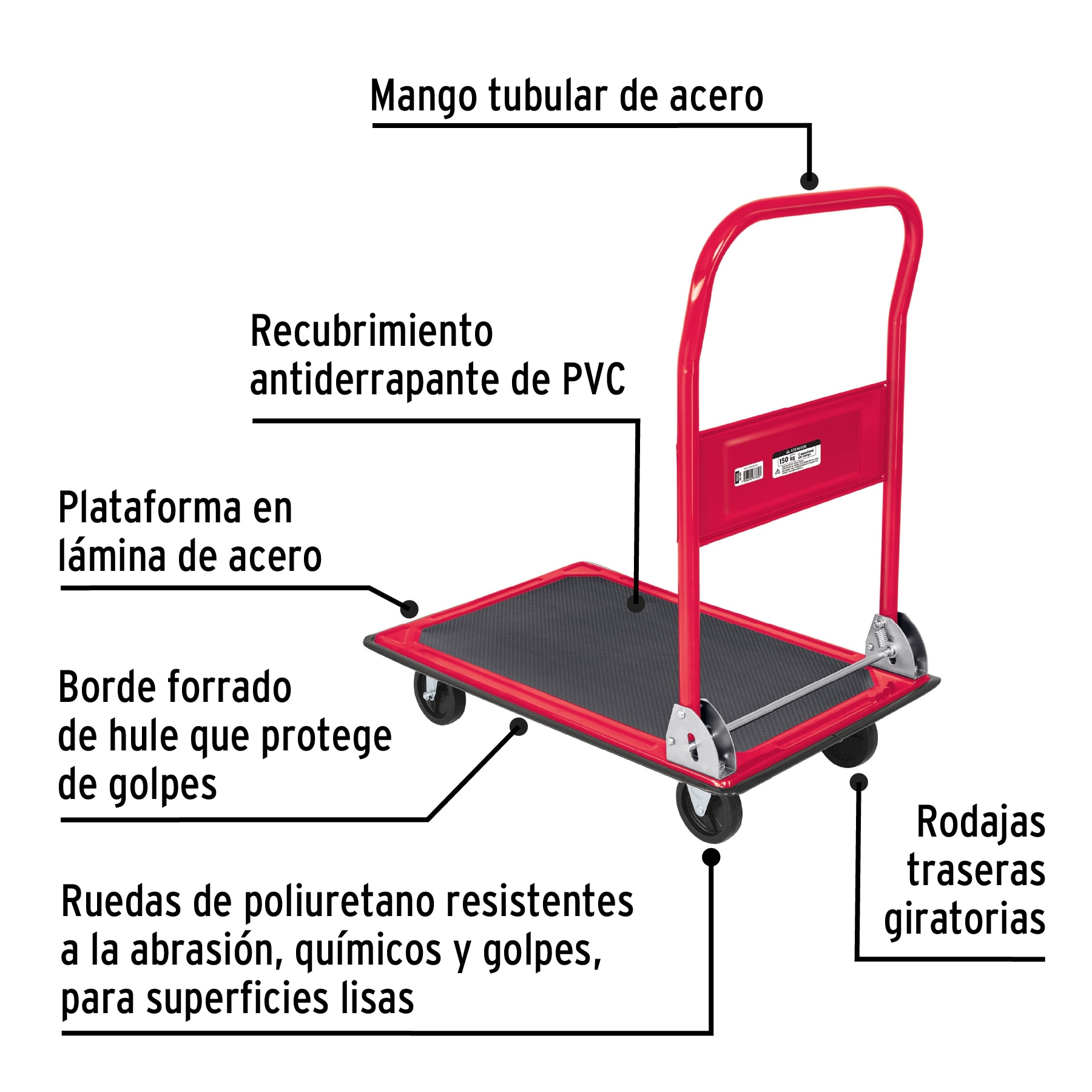 Foto 3 pulgar | Carro de Carga Plegable Pretul tipo Plataforma 150 Kg color Rojo