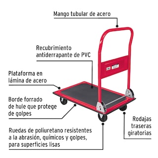 Foto 2 | Carro de Carga Plegable Pretul tipo Plataforma 150 Kg color Rojo