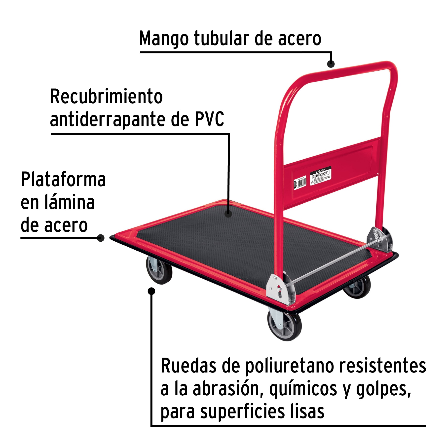 Foto 3 pulgar | Carro de Carga Plegable Pretul tipo Plataforma 300 Kg color Rojo